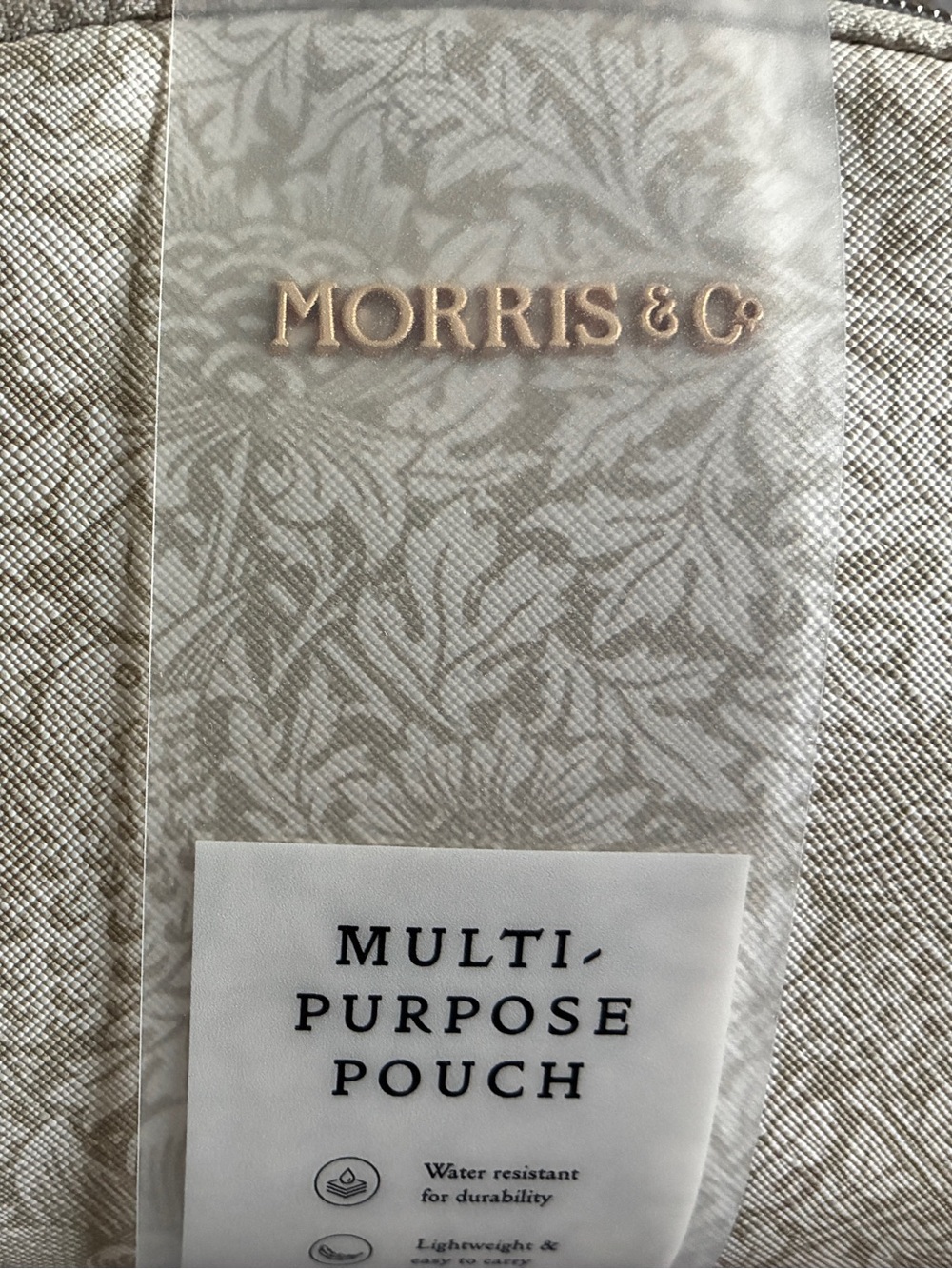 William Morris Beige Bird and Anemone Floral Zippered Travel Makeup Pouch NEW! - Picture 3 of 7